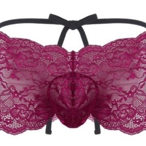 Mens Floral Strappy Bulge Pouch Low Rise Lace Sissy Panties Underwear Sz XL Red